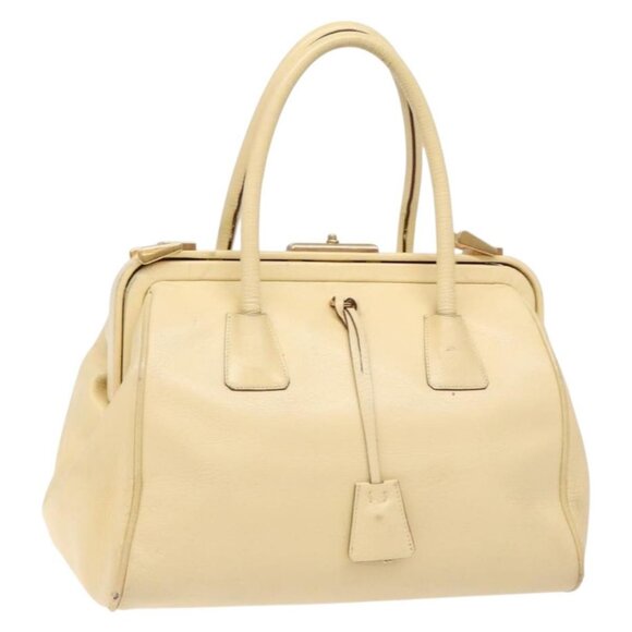 PRADA Gamaguchi Hand Bag Leather Beige Gold Auth - Picture 1 of 16